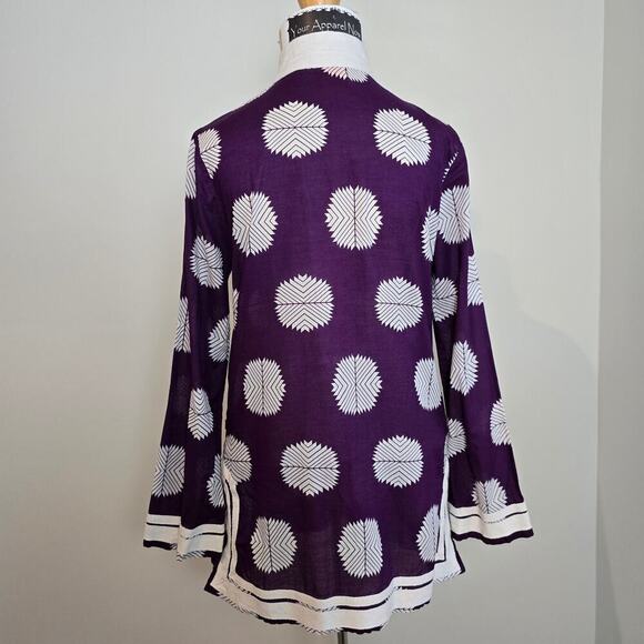 TORY BURCH Purple & White Long Sleeve V-Neck Tunic Sz 2 (721) - Picture 8 of 13